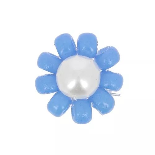 Fleur en perles de rocailles - marguerite - 10 mm - Bleu - Blanc nacré x1