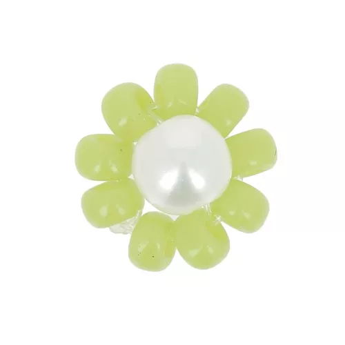 Fleur en perles de rocailles - marguerite - 10 mm - Vert clair - Blanc nacré x1
