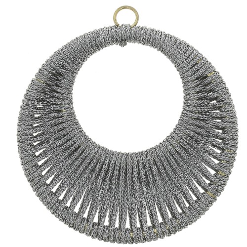 Pendentif rond avec fil tissé 43 mm - Gris foncé brillant x1