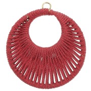 Pendentif rond  avec fil tissé 46 mm - Rouge brillant x1