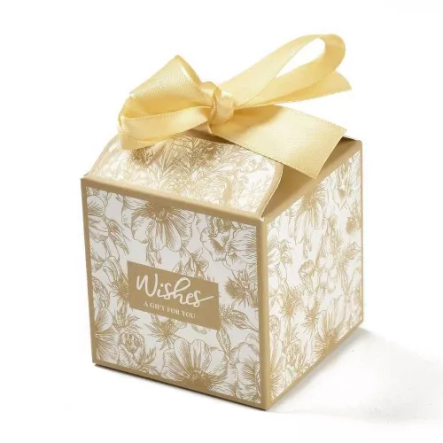 Boite à monter soi-même avec ruban pour bijoux 7x7 cm - motif fleurs - Sable