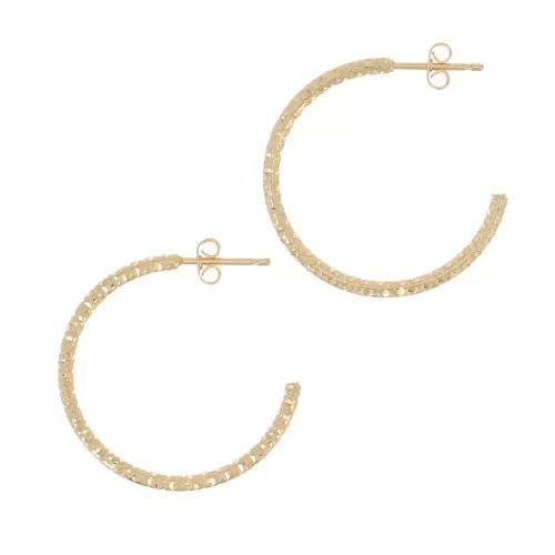 Créoles ouvertes diamantées 28 mm - Fil 2 mm - Doré à l'or fin x2
