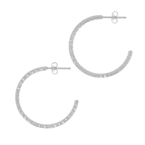 Créoles ouvertes diamantées 28 mm - Fil 2 mm - Placage Argent fin x2