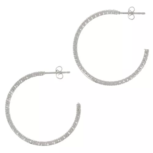 Créoles ouvertes diamantées 32 mm - Fil 2 mm - Placage Argent fin x2