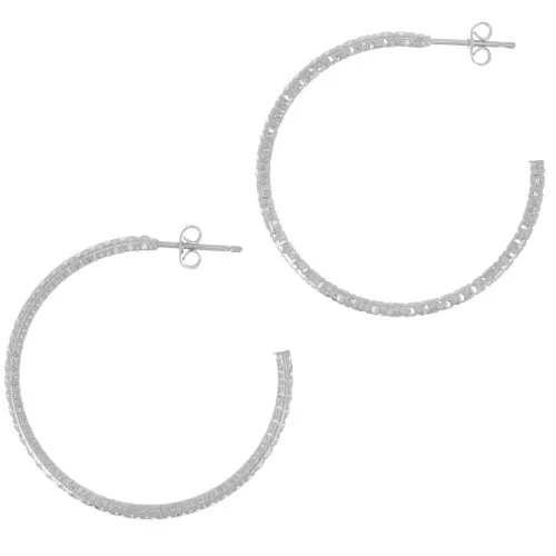 Créoles ouvertes diamantées 36 mm - Fil 2 mm - Placage Argent fin x2