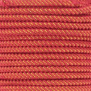 Cordon en polyester tressé et fil métallisé 3 mm - Rouge - Doré x1m