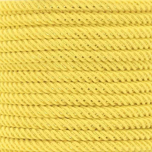 Cordon en polyester tressé et fil métallisé 3 mm - Jaune - Doré x1m