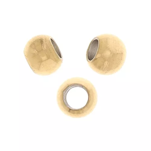 Perles rondes aplaties 3x2 mm - Acier inoxydable 304 Doré x10