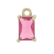 Mini breloque rectangle avec oxyde de zirconium 8.5x5 mm - Doré - Fuchsia x1
