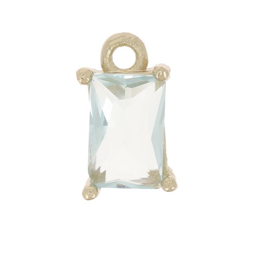 Mini breloque rectangle avec oxyde de zirconium 8.5x5 mm - Doré - Aquamarine x1