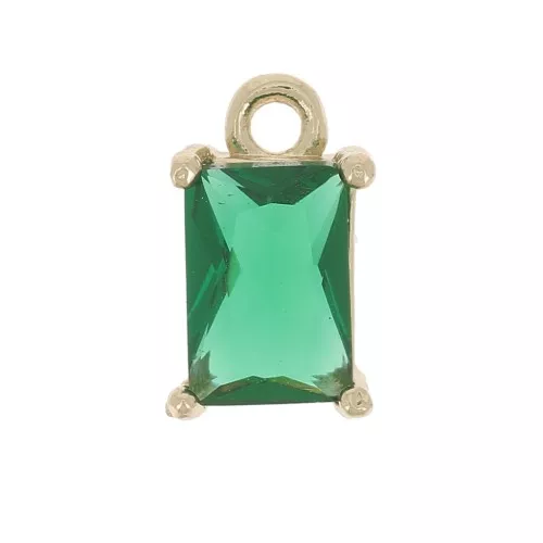 Mini breloque rectangle avec oxyde de zirconium 8.5x5 mm - Doré - Emeraude x1