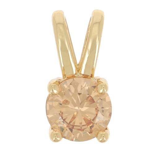 Pendentif rond avec Oxyde de Zirconium 6 mm - Doré - Light Topaz x1