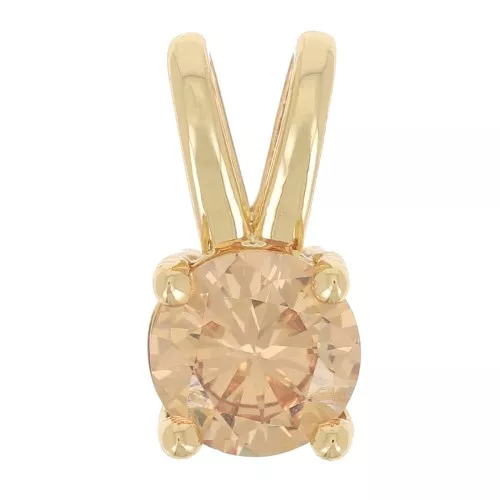 Pendentif rond avec Oxyde de Zirconium 6 mm - Doré - Light Topaz x1