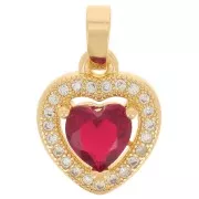 Pendentif coeur avec oxydes de Zirconium 14x11 mm - Doré - Crystal - Siam x1