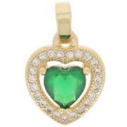 Pendentif coeur avec oxydes de Zirconium 14x11 mm - Doré - Crystal - Emeraude x1