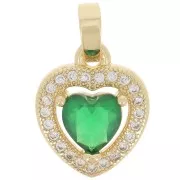 Pendentif coeur avec oxydes de Zirconium 14x11 mm - Doré - Crystal - Emeraude x1