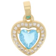 Pendentif coeur avec oxydes de Zirconium 14x11 mm - Doré - Crystal - Bleu clair x1|raw }}