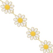 Chaîne Fantaisie motif marguerite résine époxy 10 mm - Doré - Blanc - Jaune x99cm