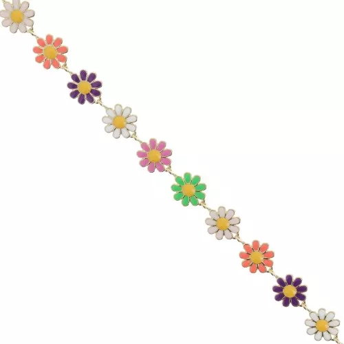 Chaîne Fantaisie motif marguerite résine époxy 10 mm - Doré - Multicolore x99cm