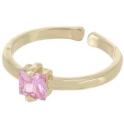 Bague fine réglable avec oxyde de Zirconium carré - Doré - Rose clair x1|raw }}