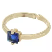 Bague fine réglable avec oxyde de Zirconium carré - Doré - Sapphire x1