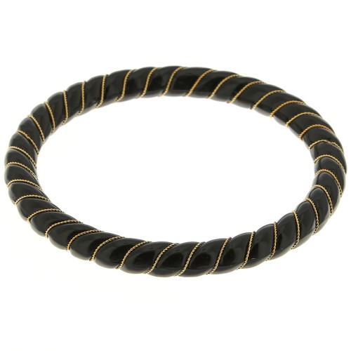 Bracelet jonc torsadé en résine opaque avec fil doré 64 mm - Noir x1