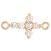 Intercalaire croix avec oxydes de zirconium 14x7.5 mm - Plaqué Or 3 microns - Crystal x1|raw }}