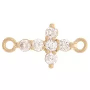 Intercalaire croix avec oxydes de zirconium 14x7.5 mm - Plaqué Or 3 microns - Crystal x1