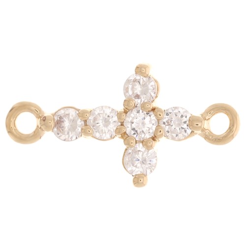 Intercalaire croix avec oxydes de zirconium 14x7.5 mm - Plaqué Or 3 microns - Crystal x1