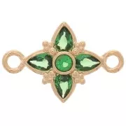 Intercalaire fleur avec oxydes de zirconium 14x10 mm - Plaqué Or 3 microns - Vert x1