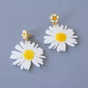 Pendentif marguerite en acétate 44x43 mm - Blanc - Jaune pailleté x1
