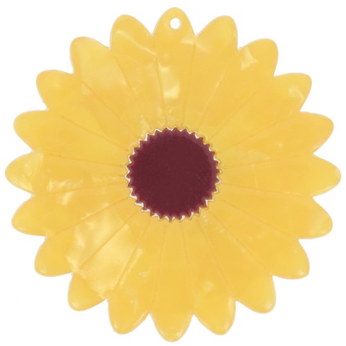 Pendentif tournesol en acétate 37 mm - Jaune nacré - Marron x1