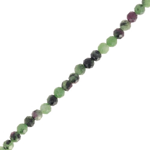 Perles rondes facettées 3.5 mm pierre gemme - Rubis Zoisite x39cm