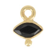 Breloque oeil facettée & petite boule 9x7 mm - Argent 925 Doré Or fin - Onyx noir