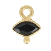 Breloque oeil facettée & petite boule 9x7 mm - Argent 925 Doré Or fin - Onyx noir