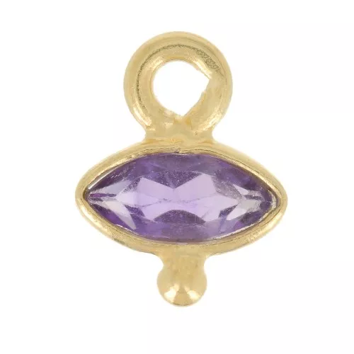 Breloque oeil facettée & petite boule 9x7 mm - Argent 925 Doré Or fin - Amethyste