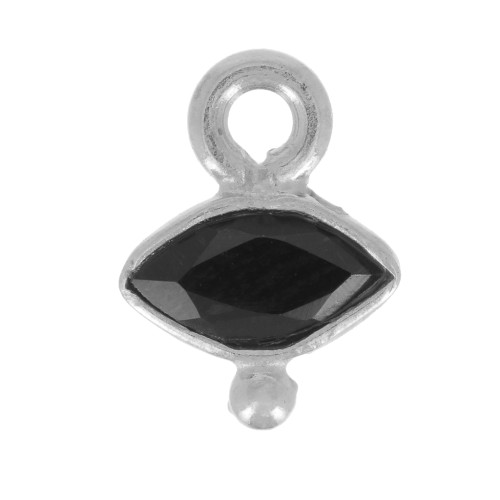 Breloque oeil facettée & petite boule 9x7 mm - Argent 925 - Onyx noir x1