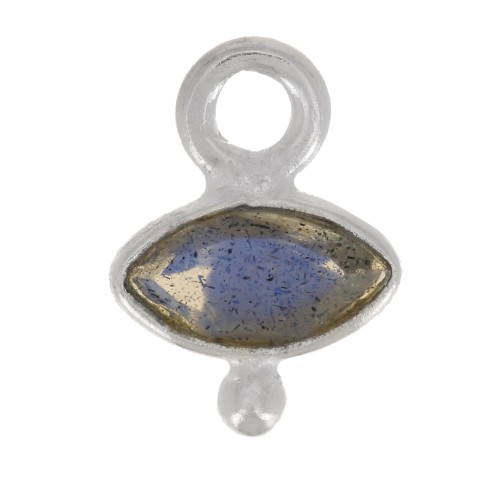 Breloque oeil facettée & petite boule 9x7 mm - Argent 925 - Labradorite x1