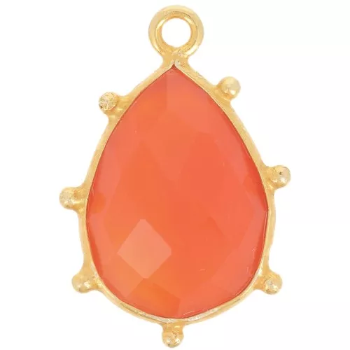 Pendentif goutte facetté & petites boules 19x13mm Arg 925 Doré Or fin - Cornaline
