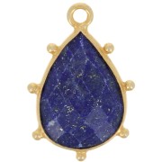 Pendentif goutte facetté & petites boules 19x13mm Arg 925 Doré Or fin Lapis lazuli|raw }}
