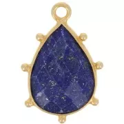 Pendentif goutte facetté & petites boules 19x13mm Arg 925 Doré Or fin Lapis lazuli