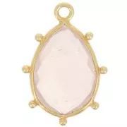 Pendentif goutte facetté & petites boules 19x13mm Arg 925 Doré Or fin Quartz rose