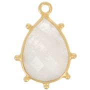 Pendentif goutte facetté & petites boules 19x13mm Ag925 Doré Or fin Pierre de lune|raw }}
