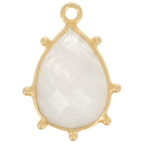 Pendentif goutte facetté & petites boules 19x13mm Ag925 Doré Or fin Pierre de lune