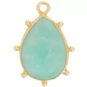Pendentif goutte facetté & petites boules 19x13mm Arg 925 Doré Or fin - Amazonite
