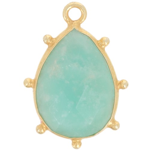 Pendentif goutte facetté & petites boules 19x13mm Arg 925 Doré Or fin - Amazonite
