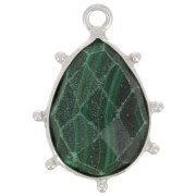 Pendentif goutte facetté & petites boules 19x13 mm - Argent 925 - Malachite x1|raw }}