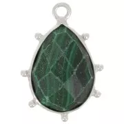 Pendentif goutte facetté & petites boules 19x13 mm - Argent 925 - Malachite x1