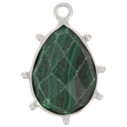Pendentif goutte facetté & petites boules 19x13 mm - Argent 925 - Malachite x1