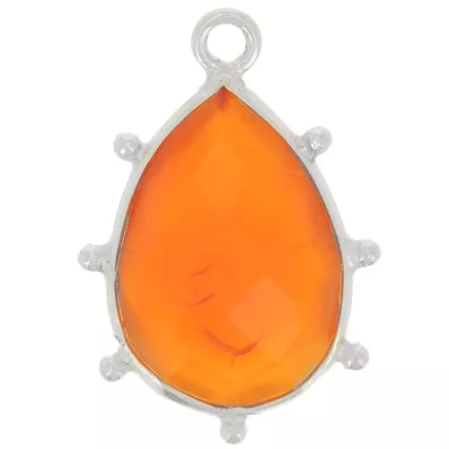 Pendentif goutte facetté & petites boules 19x13 mm - Argent 925 - Cornaline x1
